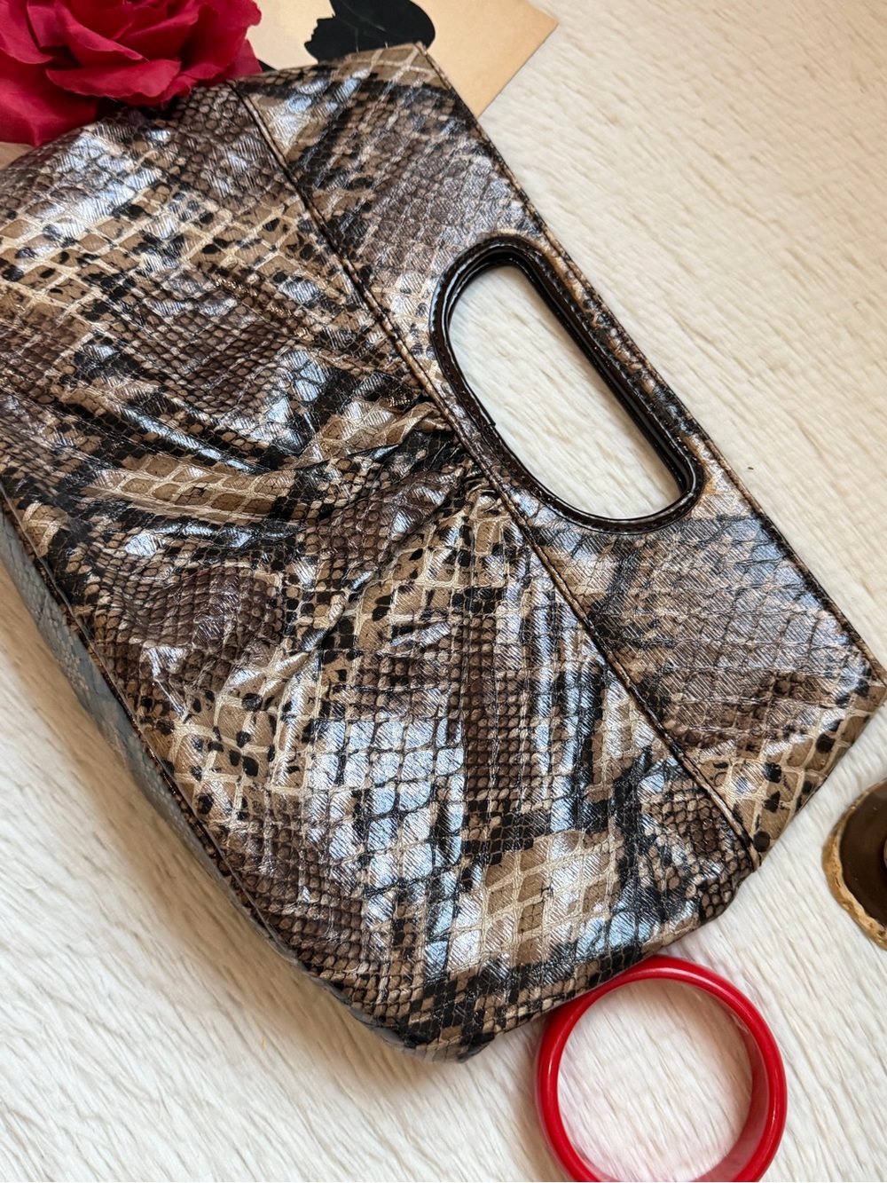 Vintage 90s faux Snake-Print Handheld Clutch Vinyl Bag